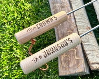 Personalized Roasting Sticks -  Set of 2 - Heavy Duty and Stainless Steel - Campfire Bay