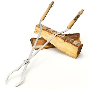 Personalized Stainless Steel Fire Pit Tongs – Custom Campfire Log Grabber – 36″ & 42″ Options – Handcrafted in the USA