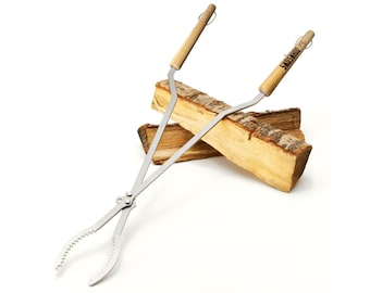 Personalized Stainless Steel Fire Pit Tongs – Custom Campfire Log Grabber – 36″ & 42″ Options – Handcrafted in the USA