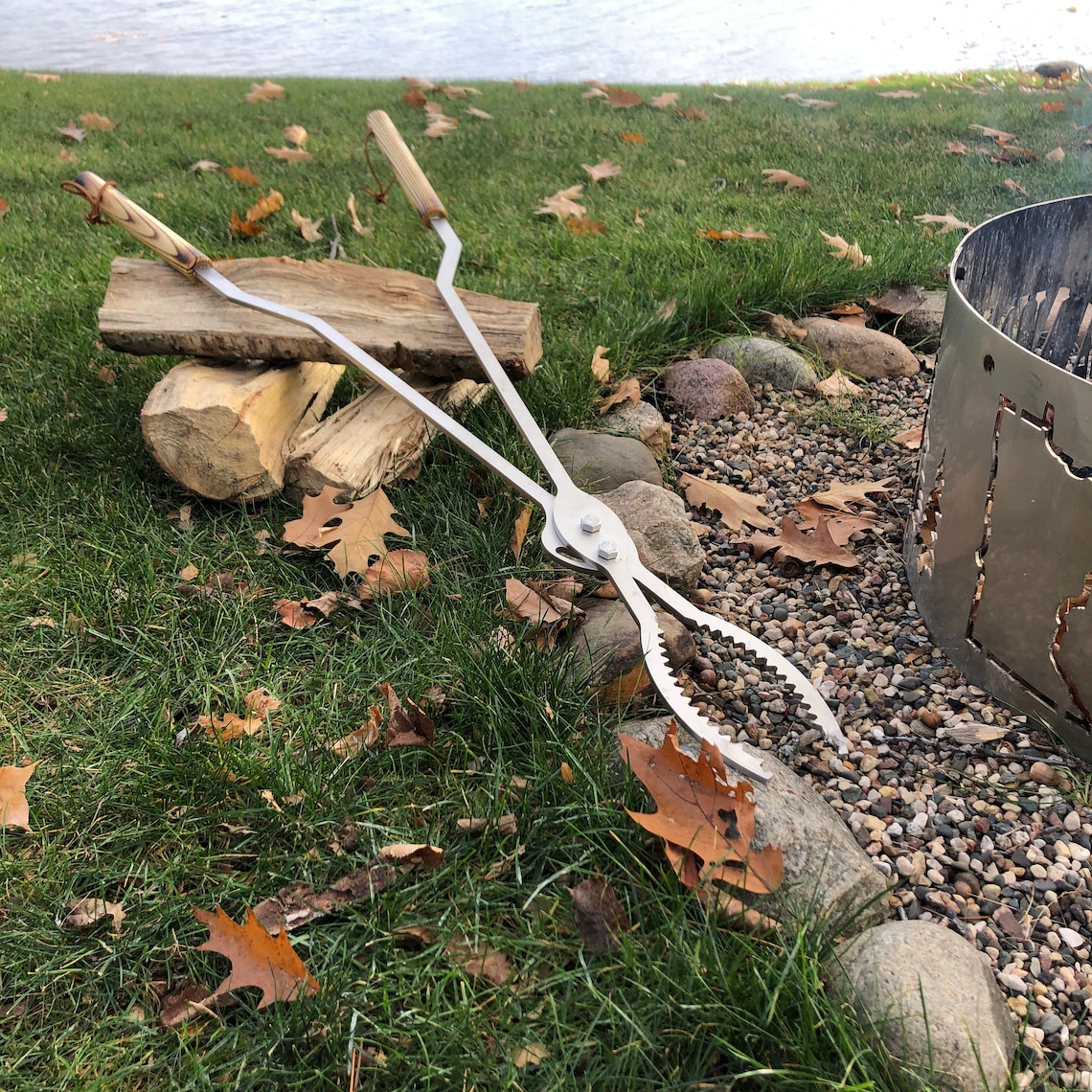 Fire Tongs Stainless Steel Campfire Tongs Log Turner Etsy