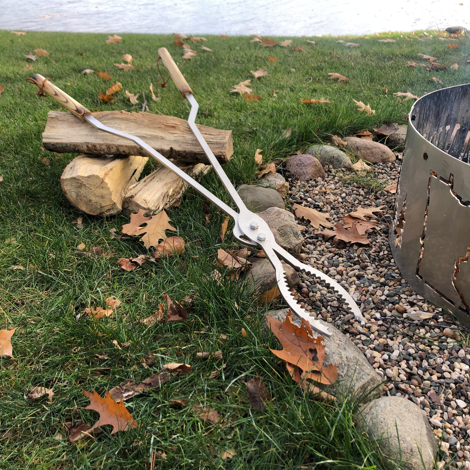 Fire Tongs Stainless Steel Campfire Tongs Log Turner Etsy