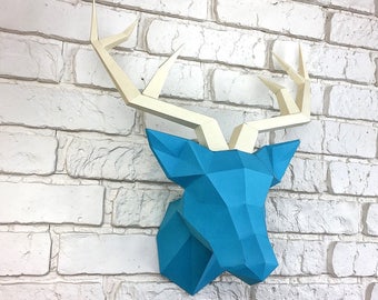 Deer Head, Paper Sculpture, Papercraft Deer, Papercraft Animal, Animal Trophy, animal head, Home Decoration, Loft Decoration for festivals