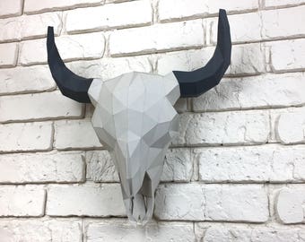 Bison Skull, Paper Sculpture, Papercraft Skull, Papercraft Bison, Animal Trophy, animal head, Home Decoration, Loft Decoration for festivals