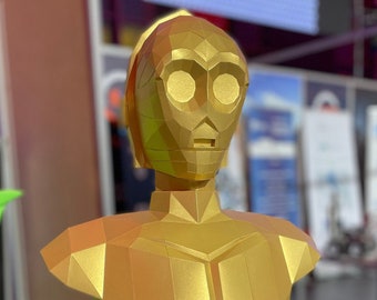 Papercraft Star Wars, Make your own C3PO Statue, Papercraft C-3PO, Paper Statue, Paper Robot Statue, 3D papercraft, Pattern, Droid blueprint