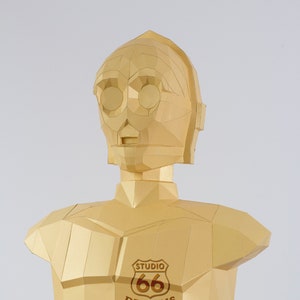 Papercraft Star Wars, Make your own C3PO Statue, Papercraft C-3PO, Paper Statue, Paper Robot Statue, 3D papercraft, Pattern, Droid blueprint image 3