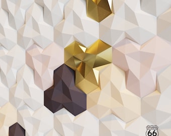 Tiles Cubism Papercraft, High-Tech Interior Design, Honeycomb Hexagon Tiles, Paper Statue, Faux Tile, 3D papercraft, Loft Design diy