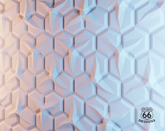 May include: Abstract geometric background with a white, 3D, hexagonal pattern. The pattern is made up of many small, white, hexagonal shapes that are arranged in a repeating pattern. The background is a light blue color.