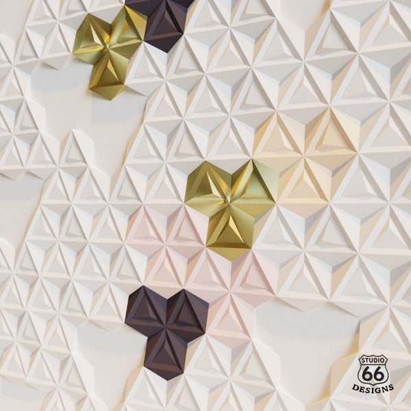 Tiles Cubism Papercraft, High Tech Interior Design, Honeycomb Hexagon Tiles, Paper Statue, Faux Tile, 3D papercraft, Loft Design diy