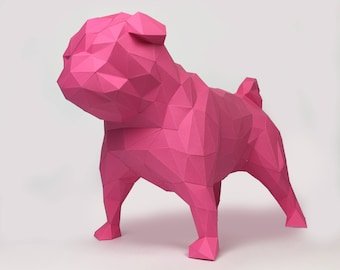 Pug Dog Papercraft, Papieren Pug, Hond Standbeeld, Puppy Pug, Papieren Dieren, Papertoy, Home Decor, Pug Hond, 3D papercraft model, lowpoly DIY, hobby
