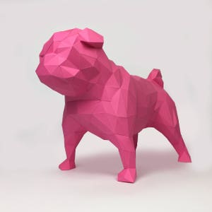 Pug Dog Papercraft, Paper Pug, Dog Statue, Puppy Pug, Paper Animals, Papertoy, Home Decor, Pug Dog, 3D papercraft model, lowpoly DIY, hobby image 1
