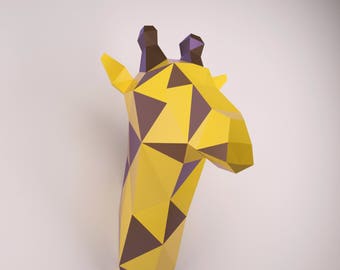 Giraffen-Trophäenkopf, Papercraft-Giraffe, Giraffen-Papierkopf, Papiertiere, Trophäenkopf, Heimdekoration, 3D-Papercraft-Modell, Lowpoly-Giraffe