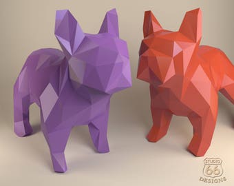 Französische Bulldogge, Papierhund, Papercraft-Bulldogge, Papiertiere, Papertoy, Inneneinrichtung, Frenchie, 3D-Papercraft-Modell, Lowpoly-DIY, Hobbyidee