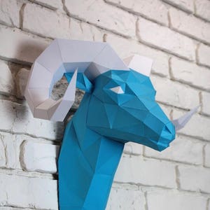 Diy Paper Sculpture - Ram Head, Paper Trophy,  Animal Trophy, Loft Decor, Wall Decor, 3D papercraft model, animal head, lowpoly paper, DIY