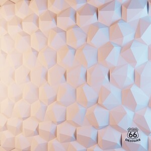 May include: A white geometric wall with a 3D pattern of hexagonal shapes. The wall is lit from the left side, creating a gradient of light and shadow. The bottom right corner of the image features a black and white logo that reads "Studio 66 Designs".