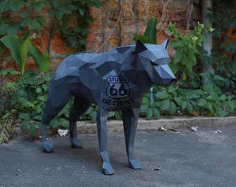 Wilk z papieru, papierowy wilk, gra o tron, wilkor DIY, trofeum zwierząt, papierowy pies, papierowe zwierzęta, papierowa statua, wystrój wnętrz, XXL Low Poly