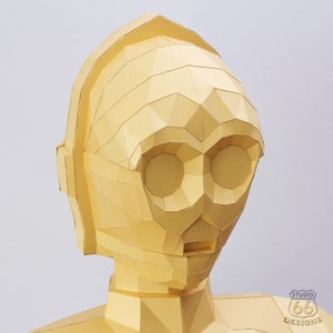 Papercraft Star Wars, Make your own C3PO Statue, Papercraft C-3PO, Paper Statue, Paper Robot Statue, 3D papercraft, Pattern, Droid blueprint image 4