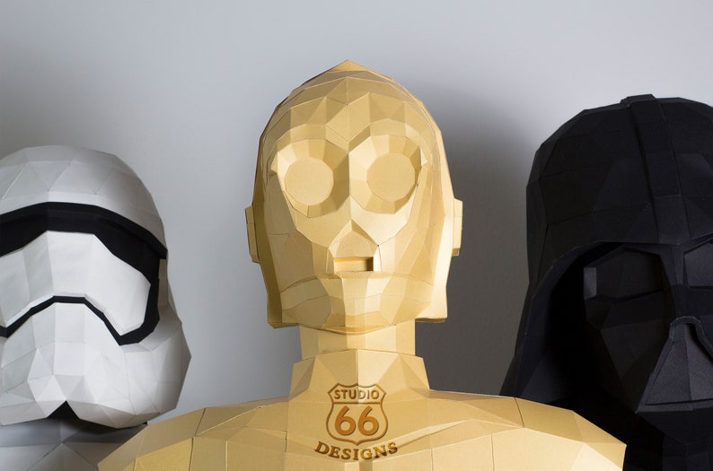 Papercraft Star Wars, Make your own C3PO Statue, Papercraft C-3PO, Paper Statue, Paper Robot Statue, 3D papercraft, Pattern, Droid blueprint image 9