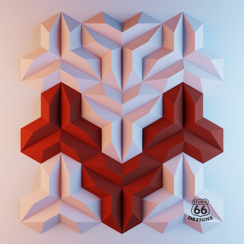 Tiles Cubism Papercraft, High Tech Interior Design, Honeycomb Hexagon Tiles, Paper Statue, Faux Tile, 3D papercraft, Loft Design diy image 7