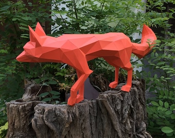 DIY Fox Papercraft, czerwony lis, ogon lisa, lis i psy, rzeźba lisa, trofeum zwierząt, zwierzęta papierowe, wystrój domu, origami 3D, dzika przyroda, foxy