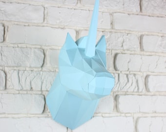 Unicorn Wall Art Papercraft Project, Horse with a Horn Papercraft Pattern, Paper Animal Trophy 3D Modern Papercraft, Animal Head Wall Decor