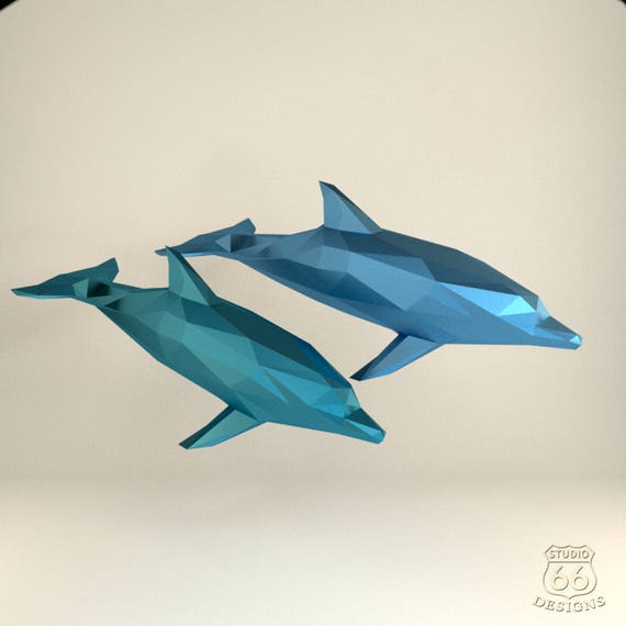 Dolphin Papercraft Xl Dolphin Paper Dolphin Origami Dolphin Blue Whale Paper Animals Animal Trophy Papertoy Home Decor 3d Papercraft