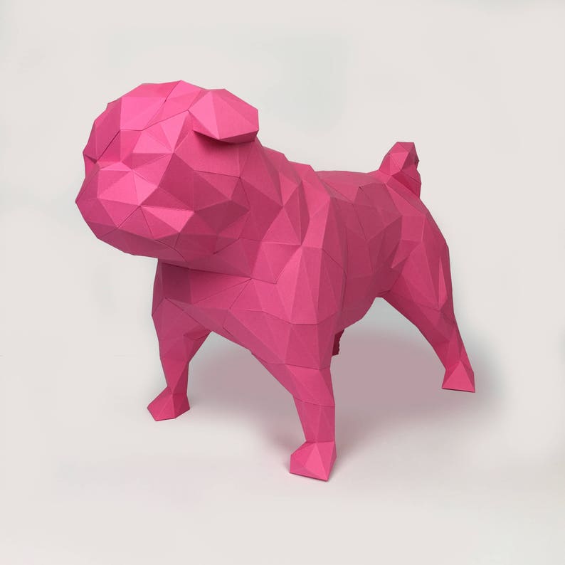 Pug Dog Papercraft, Paper Pug, Dog Statue, Puppy Pug, Paper Animals, Papertoy, Home Decor, Pug Dog, 3D papercraft model, lowpoly DIY, hobby image 3