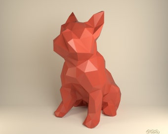 French Bulldog, Papercraft Bulldog, Paper Dog, Papercraft 3d, Paper Animals, Home Decor, Frenchie, 3D papercraft, lowpoly DIY, hobby idea