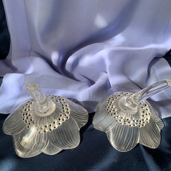 Lalique Crystal Anemone Flowers, Set of 2, French Crystal