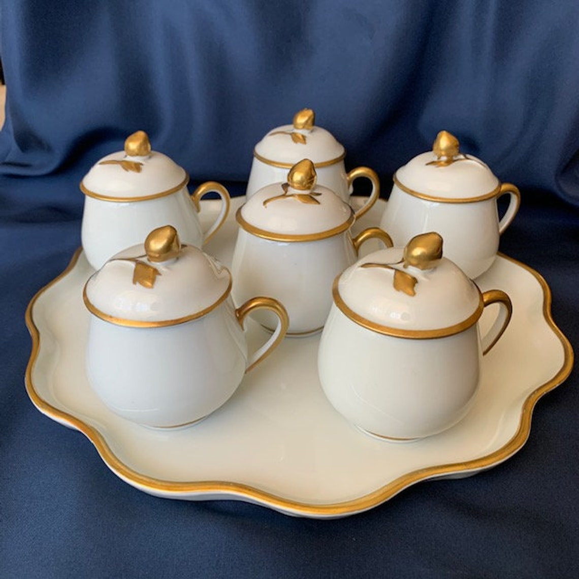 Limoges Pots de Creme Set/6 w/Tray Limoges White Porcelain Etsy