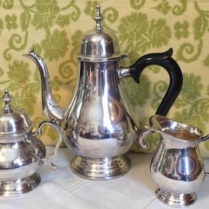 Silver Plate Coffee Set, Bakelite Handle, 1960s Leonard EPNS 3pc Coffee Set, Colonial Silver Tea Set, Tea Party, Special Occasion, Gift