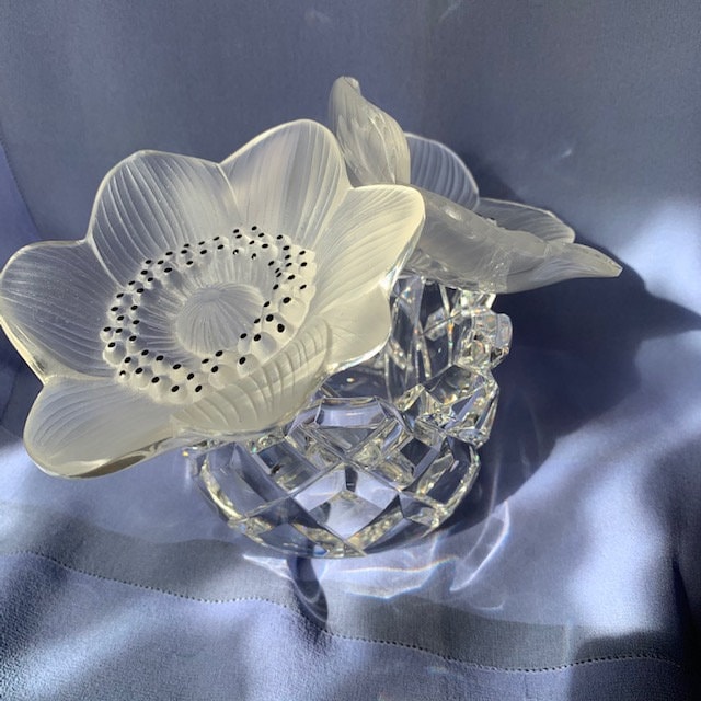 Lalique Crystal Anemone Flowers, Set of 2, French Crystal