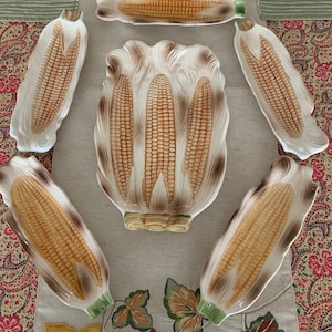 Vintage Corn Platter & 5 Plates, MidCentury Corn Pottery