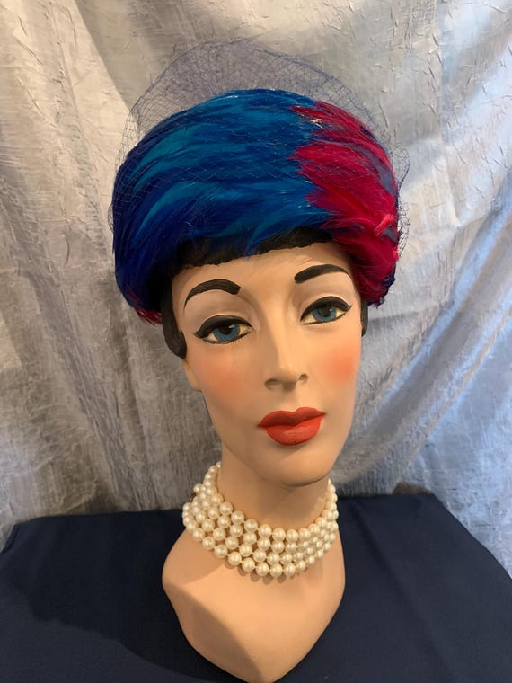 1950s Ladies Hat, Trix Wood Millinery Feather Hat
