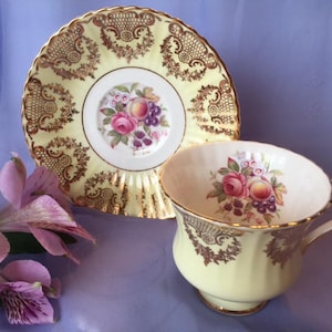 Paragon Cup & Saucer, British Floral Gold Gilded Teacup and Saucer, Vintage Paragon China, English Fine Bone China