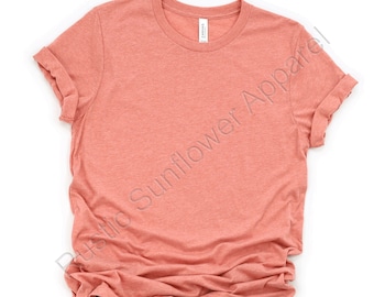 Blank Bella Canvas Tee, Heather Sunset T-Shirt, Peach TShirt, Plain Tee