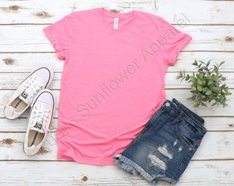 Camiseta juvenil Neon Pink Blank Bella Canvas, camiseta de neón lisa, camiseta para niños