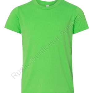 Camiseta juvenil Neon Green Blank Bella Canvas, camiseta de neón lisa para niños imagen 1