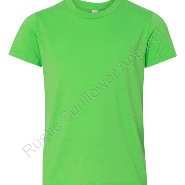 Neon Green Blank Bella Canvas Youth T-Shirt, Plain Neon T Shirt for Kids