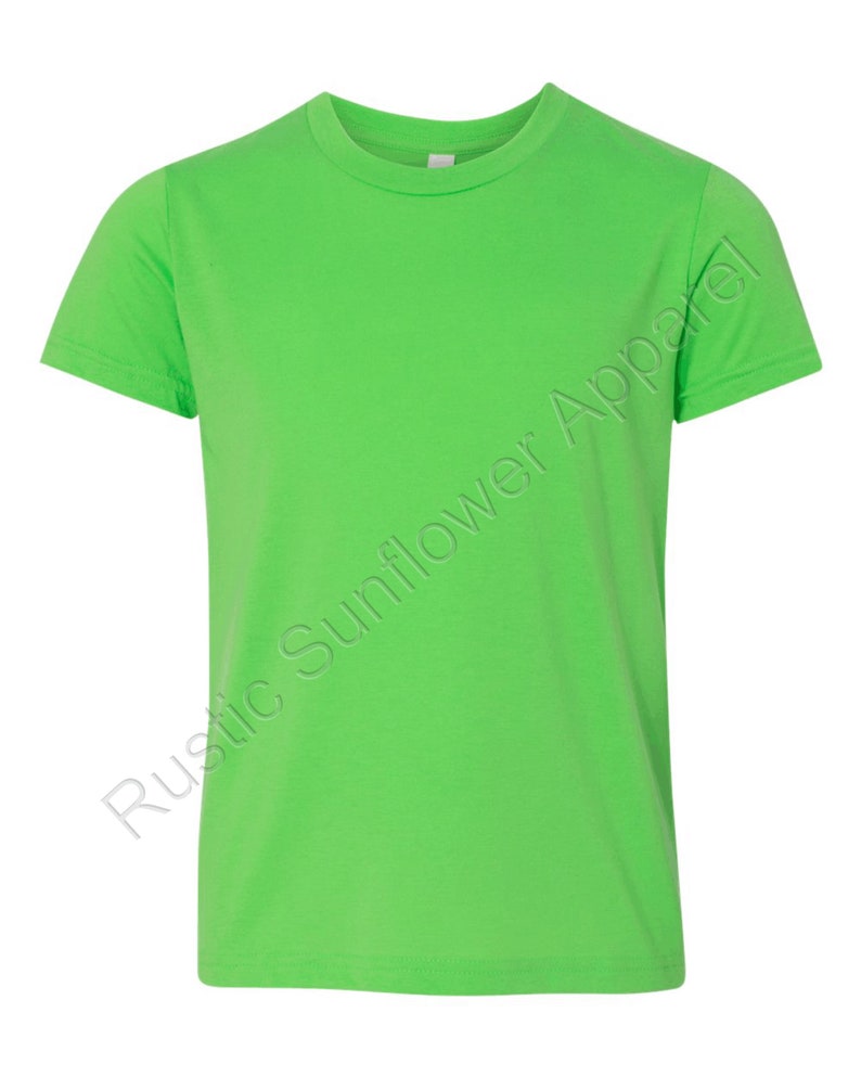 Camiseta juvenil Neon Green Blank Bella Canvas, camiseta de neón lisa para niños imagen 1