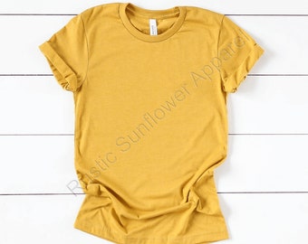 Camiseta amarilla en blanco, camiseta Heather Mustard, camiseta lisa, camiseta unisex