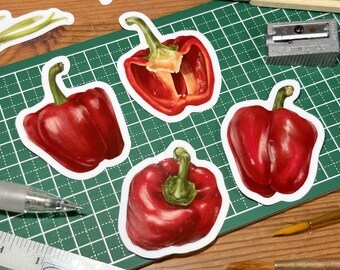 Red Capsicum (Bell Pepper) Sticker Set | Matte Vinyl / Transparent Vinyl Sticker (NOT White Ink) | For Laptops, Notebooks, Water Bottles