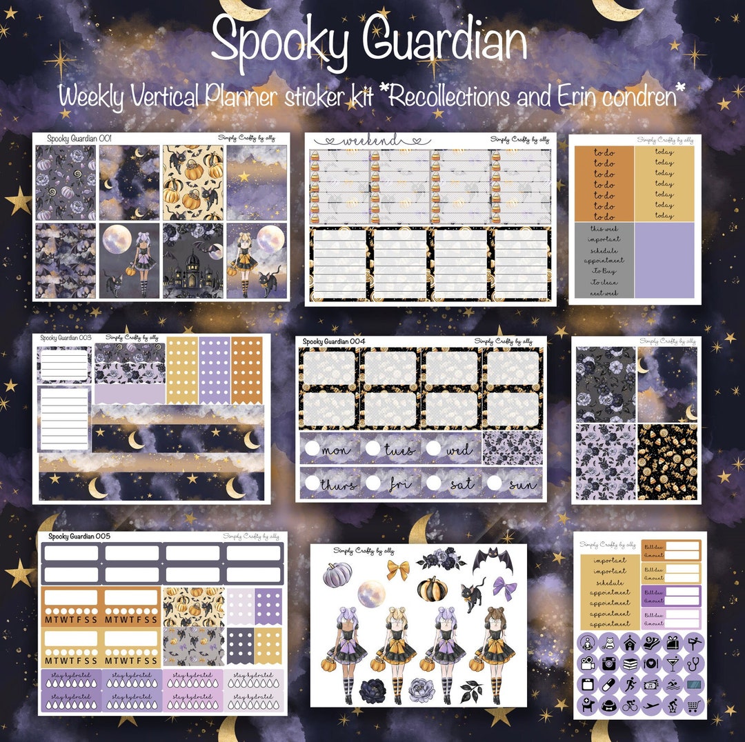 Spooky Guardian Weekly Vertical Planner Sticker Kit – Foiled Halloween ...