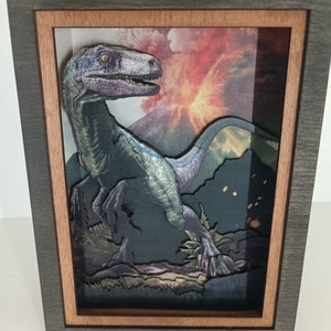 Jurassic World Night Light, Blue Velociraptor Shadow Box, Dino Lightbox, Amazing Gift for Birthday, Christmas, Shadow Lamp