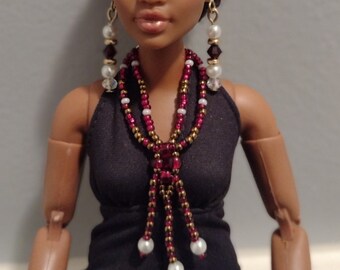 January Garnet Birthstone Necklace and Earring Set Jewelry for Barbie Fashion Royalty Rainbow High OMG Blythe Doll