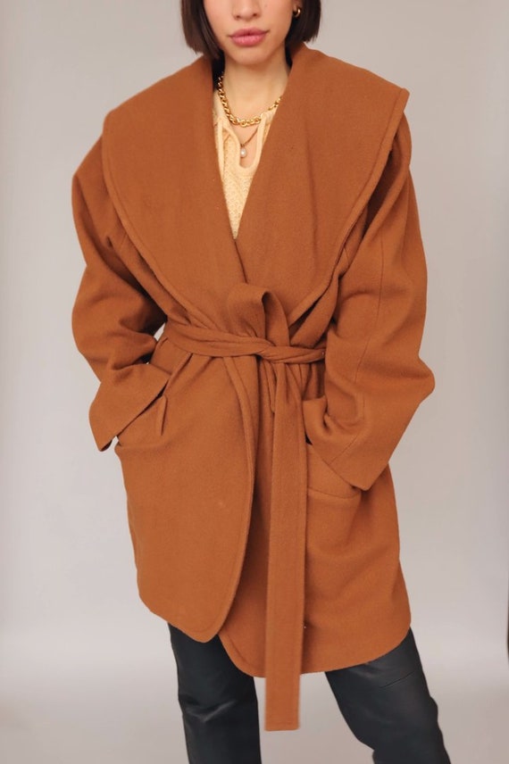 Vintage Brown Wool Wrap Coat