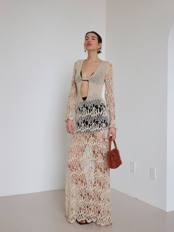 Vintage Handmade Crochet Lurex Maxi Dress | M/L