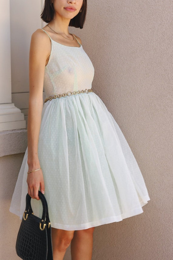 Vintage 1960s Green Chiffon Dress | XS