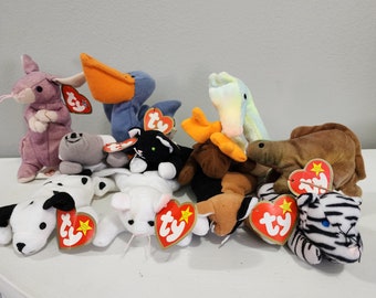 Sammlung von Vintage Mini TY Beanie Babies Lot von 11 mit den meisten mit Original Heart Tags