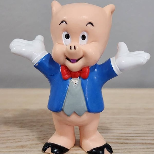 Vintage Porky Pig PVC Figure 1990 Looney Tunes Applause Cake Topper EUC