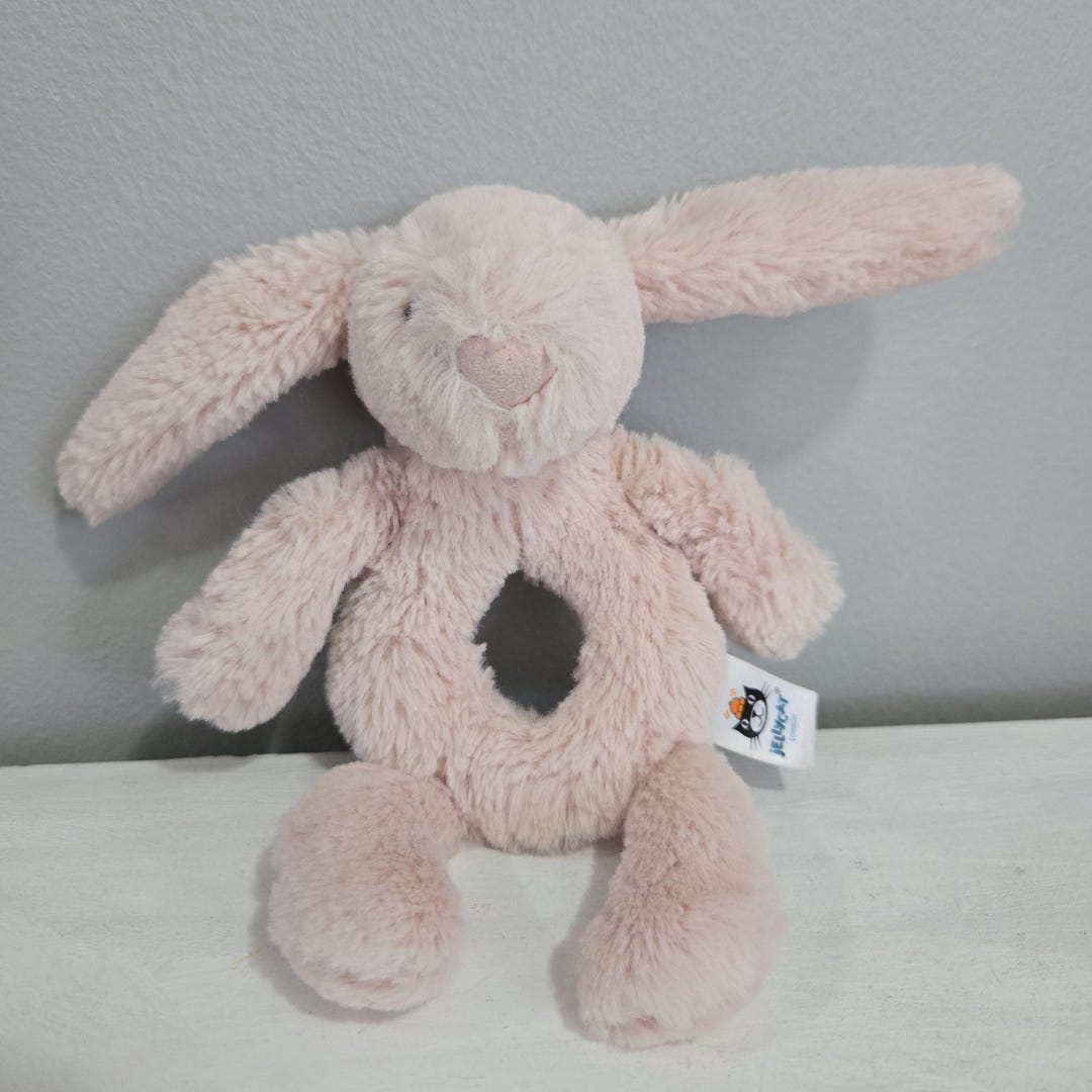JELLYCAT BASHFUL BUNNY Rabbit Ring Hand Rattle Baby Grabber Soft